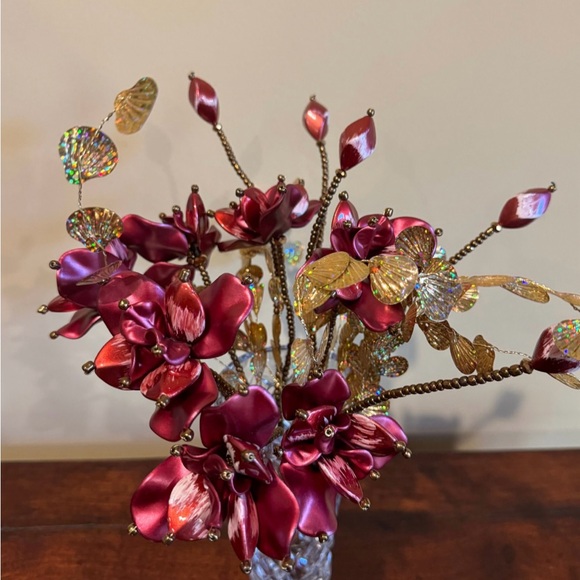 Christmas decor Artificial beaded flower stems Handmade Red color Beaded Flower - Picture 2 of 3